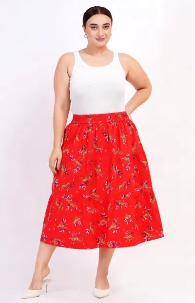 Leota Evelyn Tiered Midi Skirt Lucky Cheetah Poppy Red