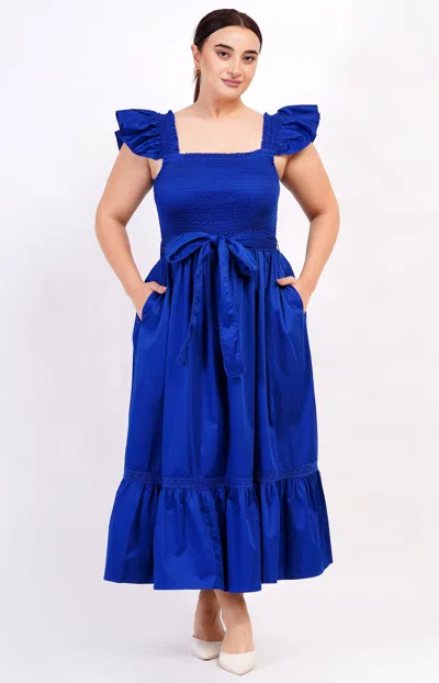 Leota Ivanna A-line Smocked Midi Dress Solid Mazarine Blue