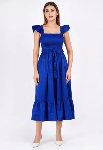Leota Ivanna A-line Smocked Midi Dress Solid Mazarine Blue