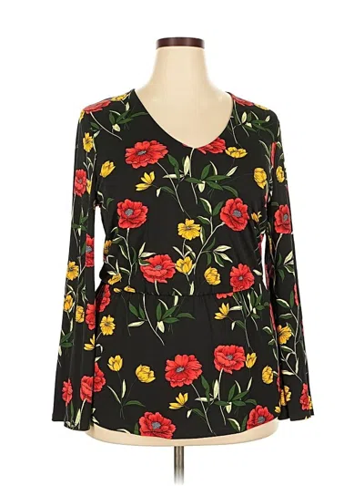 Pre-owned Leota Long Sleeve Blouse In Black