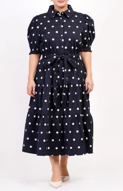 Leota Octavia Puff Sleeve Shirt Dress In Blue