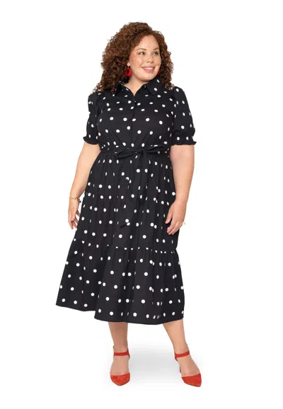 Leota Octavia Puff Sleeve Shirt Dress Small Polka Black White