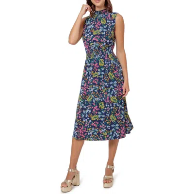 Leota Samantha Floral Print Sleeveless Dress In Blue