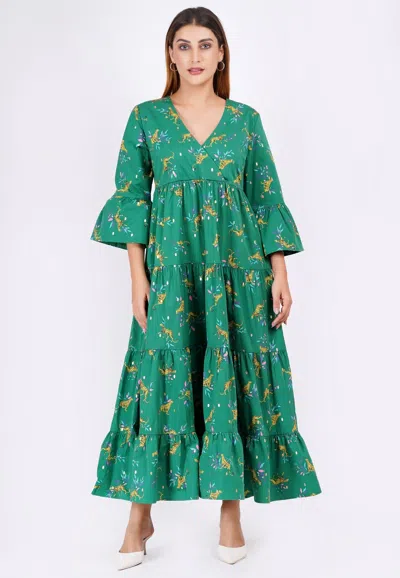 Leota Sariah Poplin Maxi Dress Lucky Cheetah Verdant Green