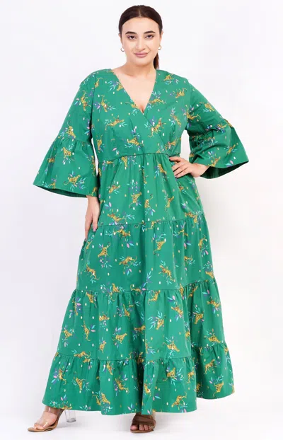 Leota Sariah Poplin Maxi Dress Lucky Cheetah Verdant Green