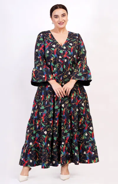 Leota Sariah Poplin Maxi Dress Macaw Print In Multi