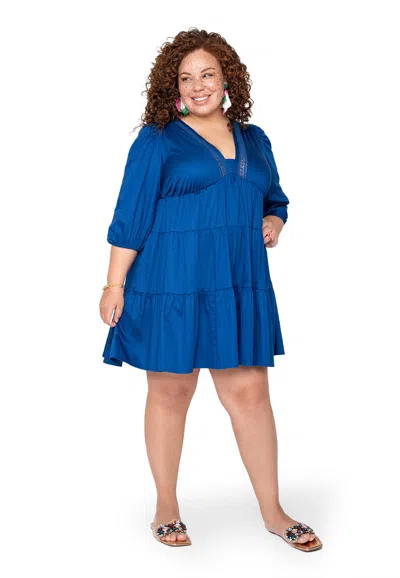 Leota Zariah Empire Waist Mini Dress In Solid Mazarine Blue