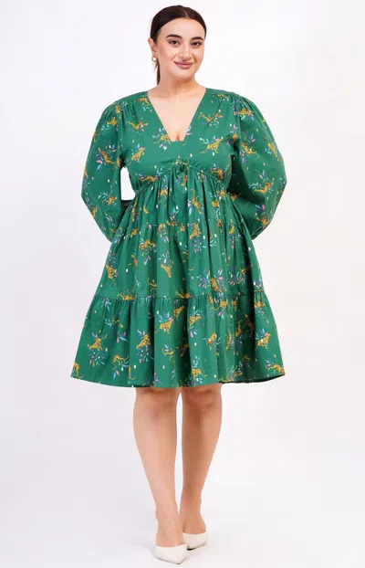 Leota Zariah Empire Waist Mini Dress Lucky Cheetah Verdant Green