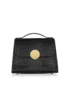 Leparmentier Paris Bombo Croco Embossed Leather Top-handle Satchel Bag W/strap