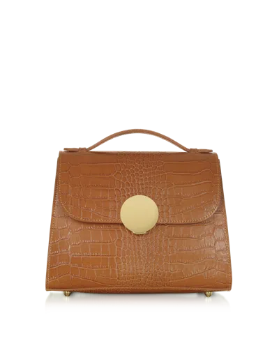 Leparmentier Paris Bombo Croco Embossed Leather Top-handle Satchel Bag W/strap In Brown