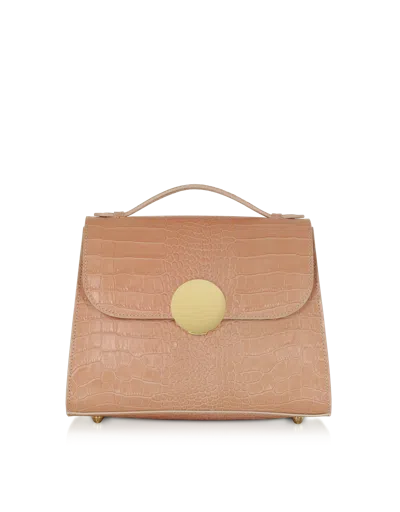 Leparmentier Paris Bombo Croco Embossed Leather Top-handle Satchel Bag W/strap In Brown