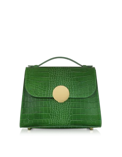 Leparmentier Paris Bombo Croco Embossed Leather Top-handle Satchel Bag W/strap In Green