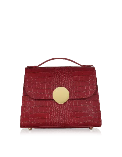 Leparmentier Paris Bombo Croco Embossed Leather Top-handle Satchel Bag W/strap