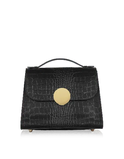 Leparmentier Paris Bombo Croco Embossed Leather Top-handle Satchel Bag W/strap