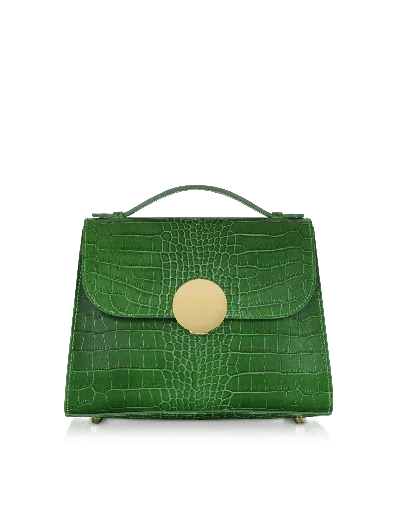 Leparmentier Paris Bombo Croco Embossed Leather Top-handle Satchel Bag W/strap