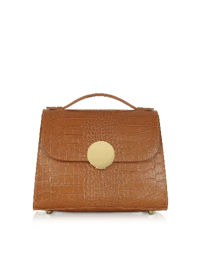 Leparmentier Paris Bombo Croco Embossed Leather Top-handle Satchel Bag W/strap