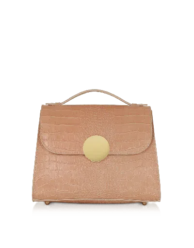 Leparmentier Paris Bombo Croco Embossed Leather Top-handle Satchel Bag W/strap