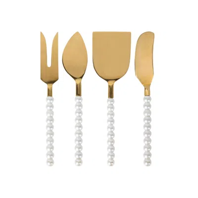 Lepelclub Gold / White  Gold Pearl Cheese Knives Set