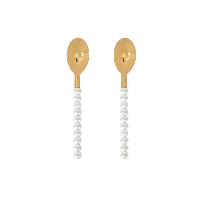 Lepelclub Gold / White  Gold Pearl Spoons Set Of Two