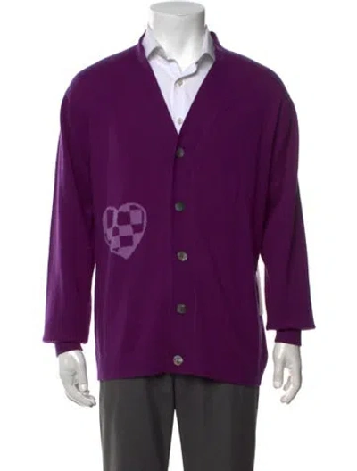 Pre-owned Leret Leret Cashmere Graphic Print Cardigan W/ Tags In Purple