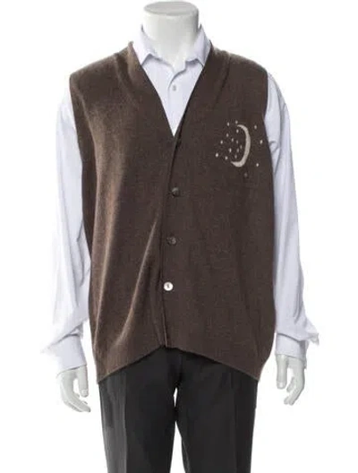 Pre-owned Leret Leret Cashmere Graphic Print Sweater Vest In Brown