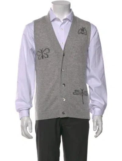 Pre-owned Leret Leret Cashmere Graphic Print Sweater Vest In Gray