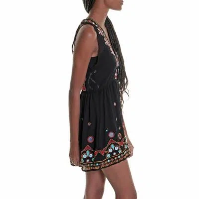 Pre-owned Lerouge Deep V Embroidered Mirror Mini Dress In Black/multi