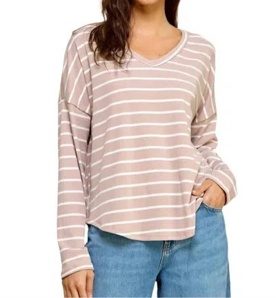 Les Amis Basic Striped Top In Taupe In Multi