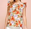 Les Amis Floral Print Ruffled Short Sleeve Top In Multi