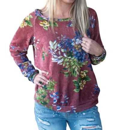 Les Amis Long Sleeve Floral Top In Marsala In Pink