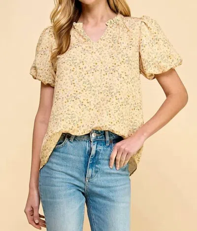 Les Amis Ruffle Sleeve V Neck Floral Top In Yellow