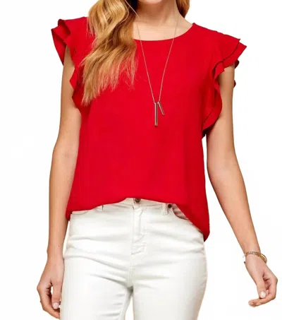 Les Amis Scarlet Statement Ruffle Top In Red