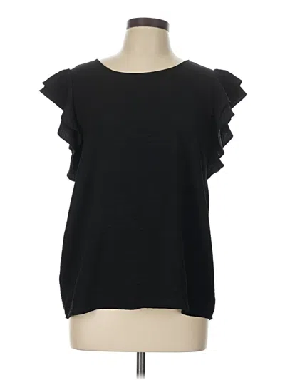 Pre-owned Les Amis Short Sleeve Top Black Ruffles Neckline Tops