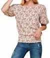 Les Amis Smocked Floral Blouse In Coral In Multi