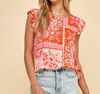Les Amis Tribal Printed Sleeveless Top In Pink