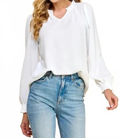 Les Amis Women's Ruffle V Neck Blouse In Ivory In Red