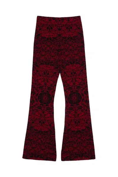 Les Benjamins Intricate Red And Black Patterned Straight Pants In Burgundy