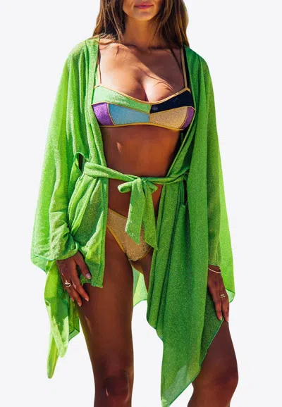 Les Canebiers Asymmetric Poncho With Waist Belt In Green