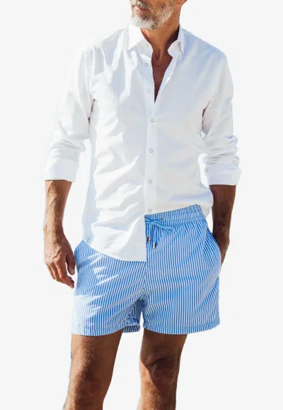 Les Canebiers Ermitage Court Fine Rayure Swim Shorts In Blue