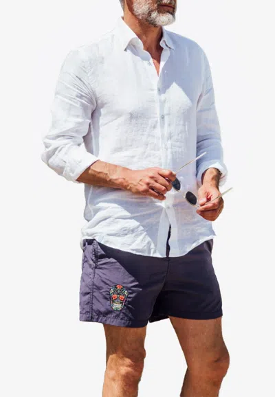 Les Canebiers Ermitage Court Mexican Head Swim Shorts In Navy In Blue