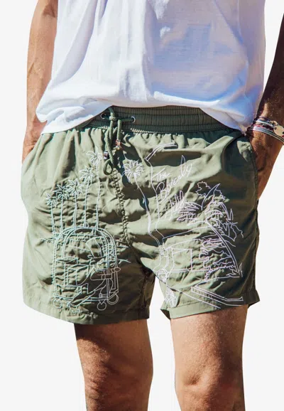 Les Canebiers Ermitage Monochrome Beverly Hills Swim Shorts In Khaki