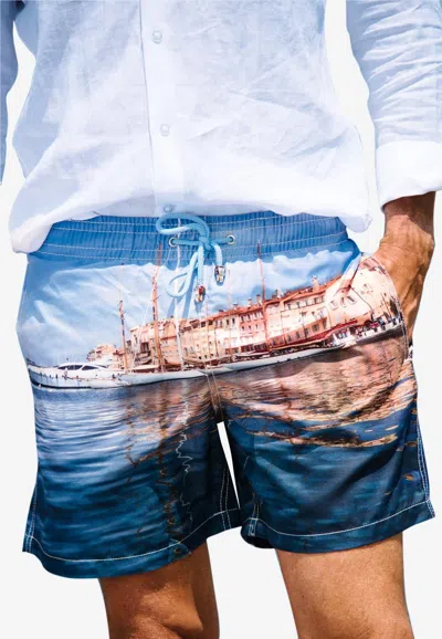 Les Canebiers Ermitage Print Saint-tropez Swim Shorts In Multicolor