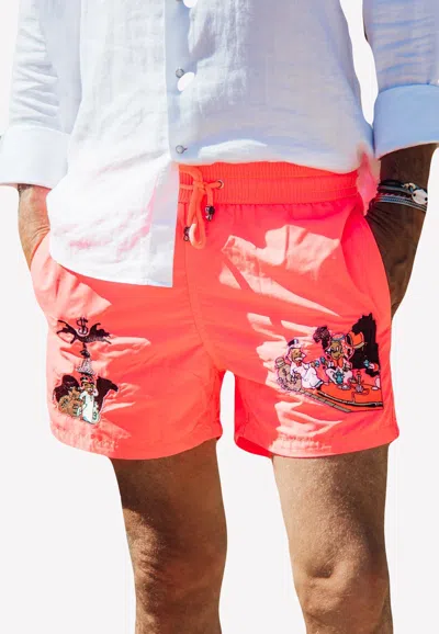 Les Canebiers Kuwait Embroidered Swim Shorts In Orange