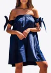 Les Canebiers Marronnier Off-shoulder Mini Dress With Sleeve Knots In Blue