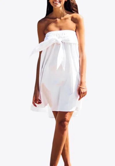 Les Canebiers Marronnier Off-shoulder Mini Dress With Sleeve Knots In White