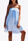 Les Canebiers Marronnier Striped Off-shoulder Mini Dress With Sleeve Knots In Blue