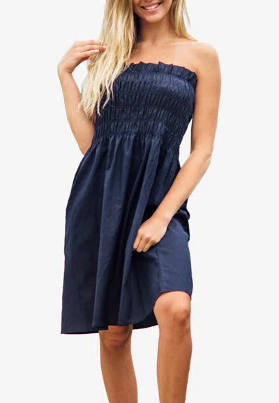 Les Canebiers Mer Smocked Tube Dress In Navy In Blue