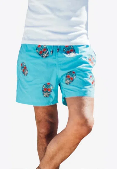 Les Canebiers Mexican Head Embroidery Swim Shorts In Blue