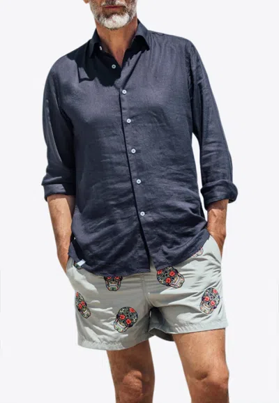 Les Canebiers Mexican Head Embroidery Swim Shorts In Gray