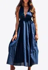 Les Canebiers Neptune Open Back Maxi Summer Dress In Blue